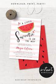 Printable Watermelon Theme Baby Shower Editable Little Etsy Summer Baby Shower Invitations Baby Shower Themes Baby Shower