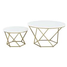 View modern arabic style gold steel frame marble top storage end table coffee table set. Geometric Nesting Coffee Tables White Marble Gold Saracina Home Target