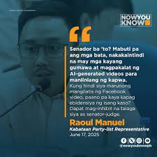 Kabataan Party-list Rep. Raoul Manuel has chided Senator Ronald Bato dela  Rosa for spreading an artificial intelligence (AI)-generated video of  students who are against the impeachment of the latter's ally, Vice  President
