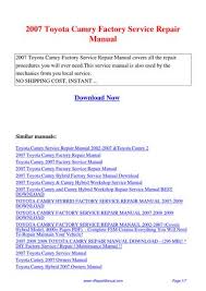 It is best to consult the manual of the toyota sienna (2005)for the exact location of the vin number. 2007 Toyota Camry Factory Service Repair Manual Pdf By Ting Wang Issuu