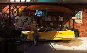 Garage Set Philippe Caseiro Concept Art Drawing Matte Painting 2d Painting