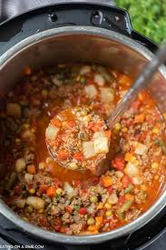 Add broth, canned tomatoes, stew meat, potatoes, worcestershire sauce and spices to the instant pot. Instant Pot Beef Vegetable Soup Recipe Video Vegetable Beef Soup