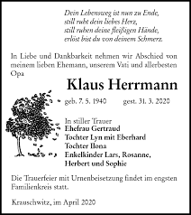 Jahrelang wurde er aber mit seinem kollegen verwechselt. Traueranzeigen Von Klaus Herrmann Lr Online Trauer De