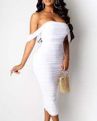 Check spelling or type a new query. Off Shoulder Ruched Midi Dress Online Discover Hottest Trend Fashion At Chicme Com