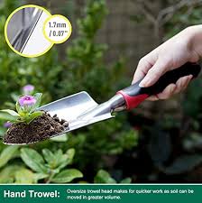 The comfortable softouch grips reduce fatigue and increase comfort, and the durable aluminum construction provides years of what's included: Esow Garden Tool Set 3 Piece Cast Aluminum Heavy Duty Gardening Kit Includes Hand Trowel Transplant Trowel And Cultivator Hand Rake With Soft Rubberized Non Slip Ergonomic Handle Garden Gifts Pricepulse