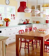 Here the happy colors pop against the mostly white space. Yellow And Red Kitchen Ideas Home Architec Ideas