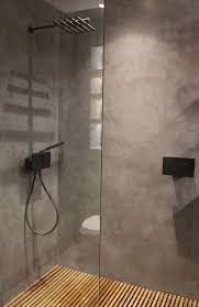 The Polished Concrete Floor And Walls Contrast With The Warmth Of The Wooden Shower Tray Italian Sho Concrete Shower Concrete Bathroom Bathroom Concrete Floor