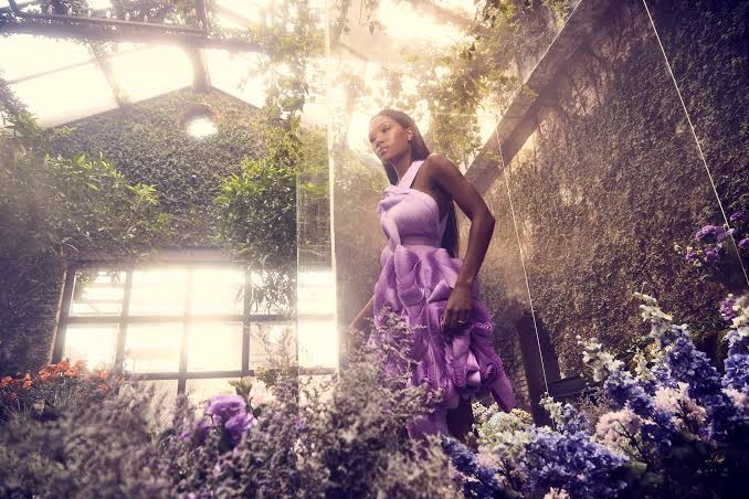 Elegant Fashion Model in Green Attire Surrounded by Nature - Terrarium:  Harper's Bazaar Mexico - Lindsay Adler Beauty Photographer