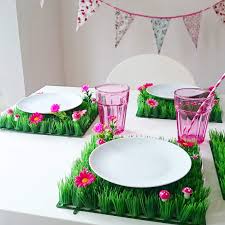 The are beautifully finish and are perfect for a present and for a decoration of dining table or garden table. Artificial Grass Place Mat Set Of 4 Table Mats With Flowers Perfect For Alice In Wonderland Party Supplies Tea Party Decoration And Garden Parties Decor Buy Online In Bahamas At