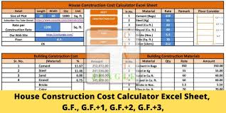 House Construction Cost Calculator Excel Sheet For Ground Floor G F G F 1 G F 2 G F 3