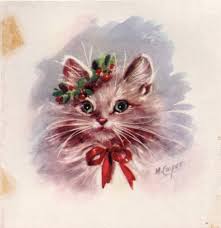 Decorated Wreath Kitty Cat Kitten Marjorie Cooper Vtg Christmas Greeting Card Christmas Cats Vintage Cat Cat Cards