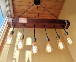 Handmade Beam Chandelier Wood Beam Chandelier Wooden Chandelier Rustic Lighting Farmhouse Pendant Hanging Lamp Indoor Lighting Ceiling Rustic Lighting Wooden Chandelier Edison Chandelier