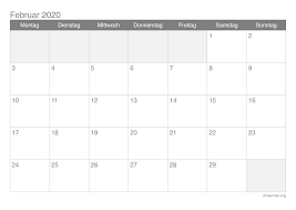 Verschiedene kalender im schwarzweissen look. Kalender Februar 2020 Zum Ausdrucken Ikalender Org