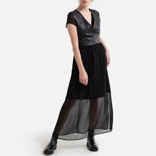 Robe Longue Col V Effet 2 En 1 Gilet Cuir Ikks Noir La Redoute