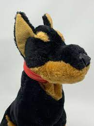 Doberman Pinscher Sitting Plush Dog 14 Stuffed Animal In Red Collar Unbranded Black Dog Plush Dog Print Art Doberman Pinscher Dog