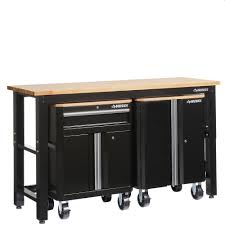 Husky 72 In W X 42 In H X 24 In D Steel Garage Cabinet Set In Black 3 Piece G07205st1 Us The Home Depot Garage Cabinets Steel Garage Garage Storage