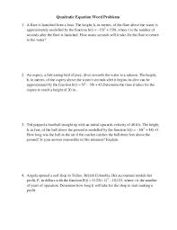 Quadratic Word Problems Worksheet Quadratics Word Problems Quadratic Equation