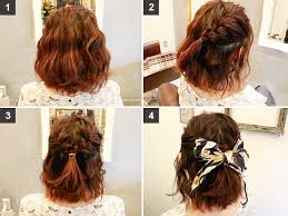 ボブスタイルをかわいく変身ヘアゴムとスカーフを使った簡単ハーフ