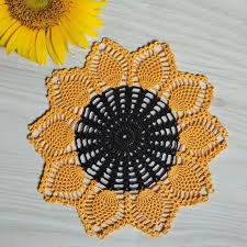 Sunflower Crochet Doily Crochet Sunflowers Yellow Crochet Etsy In 2020 Crochet Doilies Crochet Sunflower Crochet Coasters