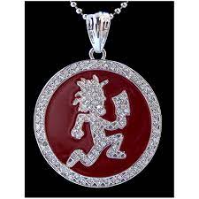 Psychopathic Circle Hatchetman Iced Silver Colored Charm Red Enamel Insane Clown Posse Insane Clown Silver Color