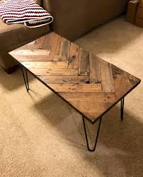 Herringbone Coffee Table With Hairpin Legs Coffee Tables Wooden Pallet Table Sofa Table Pallet Fur Wooden Pallet Table Wooden Pallet Furniture Rustic Table