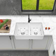 32 in. double bowl farmhouse porcelain