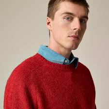 J Crew 100% Brushed Wool Crewneck Sweater in Heather Cardinal, XL