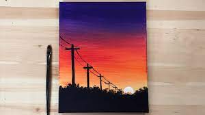 Painting a colorful sunset with palm tree leaves silhouette, using easy acrylic painting techniques. Sunset Power Lines Acrylic Painting Easy Step By Step Daily Art Youtube