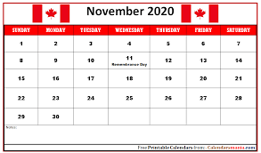 November 2020 Canada Holidays Calendar Holiday Calendar Holiday Calendar Printable Holiday Printable Templates