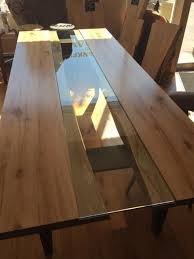 8ft Reverse Live Edge Maple Table With Clear Glass Inlay Custom 4 Post Tapper Le Muebles De Madera Natural Muebles De Comedor Modernos Muebles Hierro Y Madera