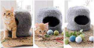 If you want to give your cat a comfortable spot, you must not hesitate to try the free knitting pattern for a cat felt cave house by start knitting. Cat Cave Felted Knit House Free Knitting Pattern