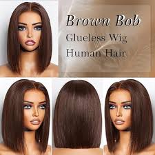 Glueless Dark Brown Blunt Cut SDD Bone straight 4x4 HD Lace Wig 100% H –  naijabeautyhair