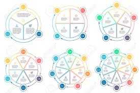 outline circular infographics pie charts with 3 8 sections