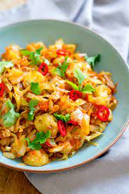 Add mustard, curry, and turmeric; Braised Cabbage Potatoes With Chilli