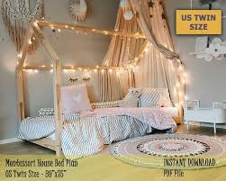 Therefore, if you have a child wanting a playhouse bed , use this tutorial to build them a platform bed which should cost less money, theoretically. Kids House Bed Frame Plan Us Twin Size Montessori Bed Easy Etsy