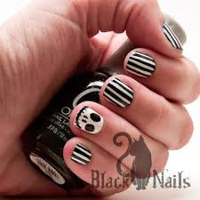 Black And White Striped Nails Halloween Jack Skeleton Black And White Striped Nail Art Black Cat Nails Nail Art Stripes Nails Cat Nails