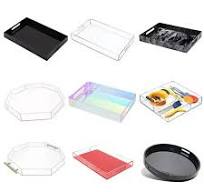 JAYI Wholesale Custom Clear Lucite Perspex Handled Serving Tray  Personalized Acrylic Photo Tray with Removable Paper Insert