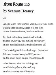 Viii From Route 110 Seamus Heaney Seamus Heaney Poems Seamus Heaney Poems
