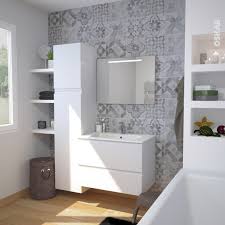Meuble de salle de bain suspendu au design simple et élégant. Ensemble Salle De Bains Meuble Ipoma Blanc Mat Plan Vasque Resine Miroir Lumineux L80 5 X H58 5 X P50 5 Cm Oskab