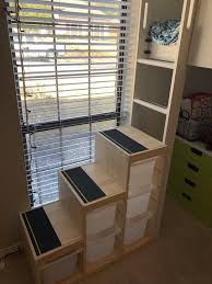 Cozy area for the kids with a bunk bed in scandinavian light wood. Ikea Hack Trofast Cubes For Loft Bed Staircase With Added Adhesive Steptreads Bed Stairs Diy Loft Bed Ikea Loft Bed Hack