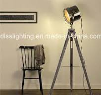 Vintage Spotlight Shape Wood&Steel Tripod Standing Floor ...