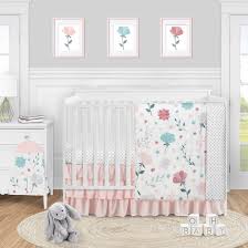 Compare prices on popular products in bedding & bath. Pop Floral Rose Flowers Girl 4pc Nursery Crib Bedding Set Blush Pink Teal Turquoise Aqua Blue Grey Boho Shabby Chic Watercolor Overstock 32222517