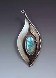Labradorite Mixed Metal Art Statement Necklace Mixed Metal Jewelry Metal Clay Jewelry Silver Jewelry