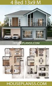 House Plans Idea 13x9 With 4 Bedroomsthe House Has Building Size M X M 13 00 X 9 00lan In 2020 Small Modern House Plans Duplex House Design House Construction Plan