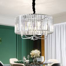 Drum Pendant Light Modern Triangular Crystal Prisms 4 Lights 19 5 23 5 Wide Hanging Ceiling Light In Chrome Beautifulhalo Com