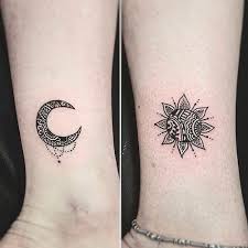 A very delicate fine line crescent moon tattoo for the feminine, a heavy black ink tribal sun tattoo for the masculine, the delicately balanced half what is the symbolic meaning of sun and moon tattoos in combination? Ten Heart Melting Sister Tattoos Ndash Sorry Mom Friendship Tattoos Bff Tattoos Sister Tattoos