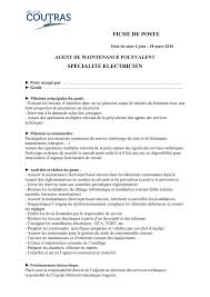 Agent d'entretien maintenance polyvalent / agente d'entreti (h/f). Fiche De Poste Date De Mise A Jour 18 Mars 2016 Agent De