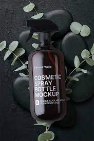 Download Amber Cosmetic Spray Bottle Mockup Scene
