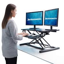 Sojo 32 wide walnut computer desk. Jenoswein Height Adjustable Standing Desk For Dual Monitor 32 Wide Sit To Stand Desk Converter With Removable Keyboard Tray Buy Online In Bahamas At Bahamas Desertcart Com Productid 172688882