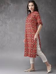 Anouk Women Red Green Printed A Line Kurta Get Upto 70 Off On Women S Indian Wear Women Red Green Kurta Designs Women Indian Kurti Designs Kurti Designs